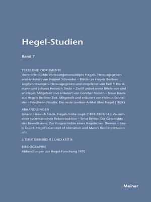 cover image of Hegel-Studien Band 7